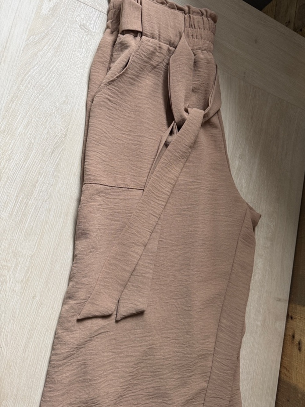 Wide-Leg Pants with Paperbag Waist in Light Khaki - Picture 3 of 7